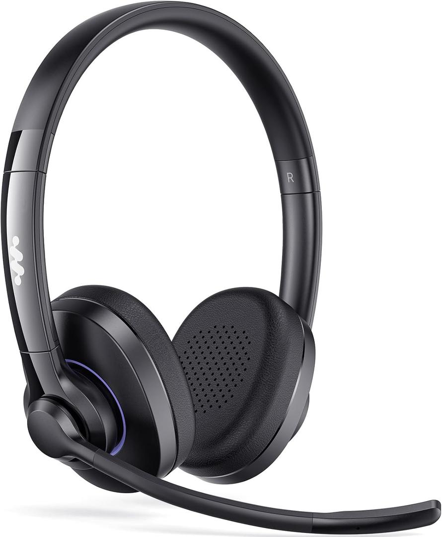 Necode Bluetooth Headset, Wireless Headset with Noise Cancelling Microphone & Mic Mute, 55Hrs Working Time On Ear Bluetooth V5.3 Headphones for Cell Phones Laptop Computer