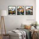 Mountain Canvas Wall Art Set of 3, Boho Sun Forest Abstract Nature Landscape Artwork Wall Decor, Watercolor Posters Prints Painting Picture Artwork for Living Room Bedroom Office 12 x16 In Unframed