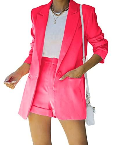 Fisoew Women's 1 Piece Solid Short Pants Rose Red, L