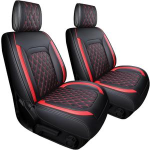 Aierxuan Jeep Wrangler JK JL Front Seat Covers Custom Fit 2/4 Door 2007-2025 Unlimited X Rubicon 392 Sahara Willys Sport High Altitude Truck Pickup Waterproof Leather(2 PCS Front/Black-Red)