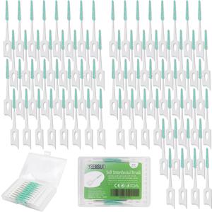 300 PCS Soft Dental Floss Picks, Silicone Interdental Brush Between Teeth, Disposable Dental Picks for Teeth Cleaning, interdental Picks Teeth Cleaning Tool, Green Colors (1 Count (Pack of 300))