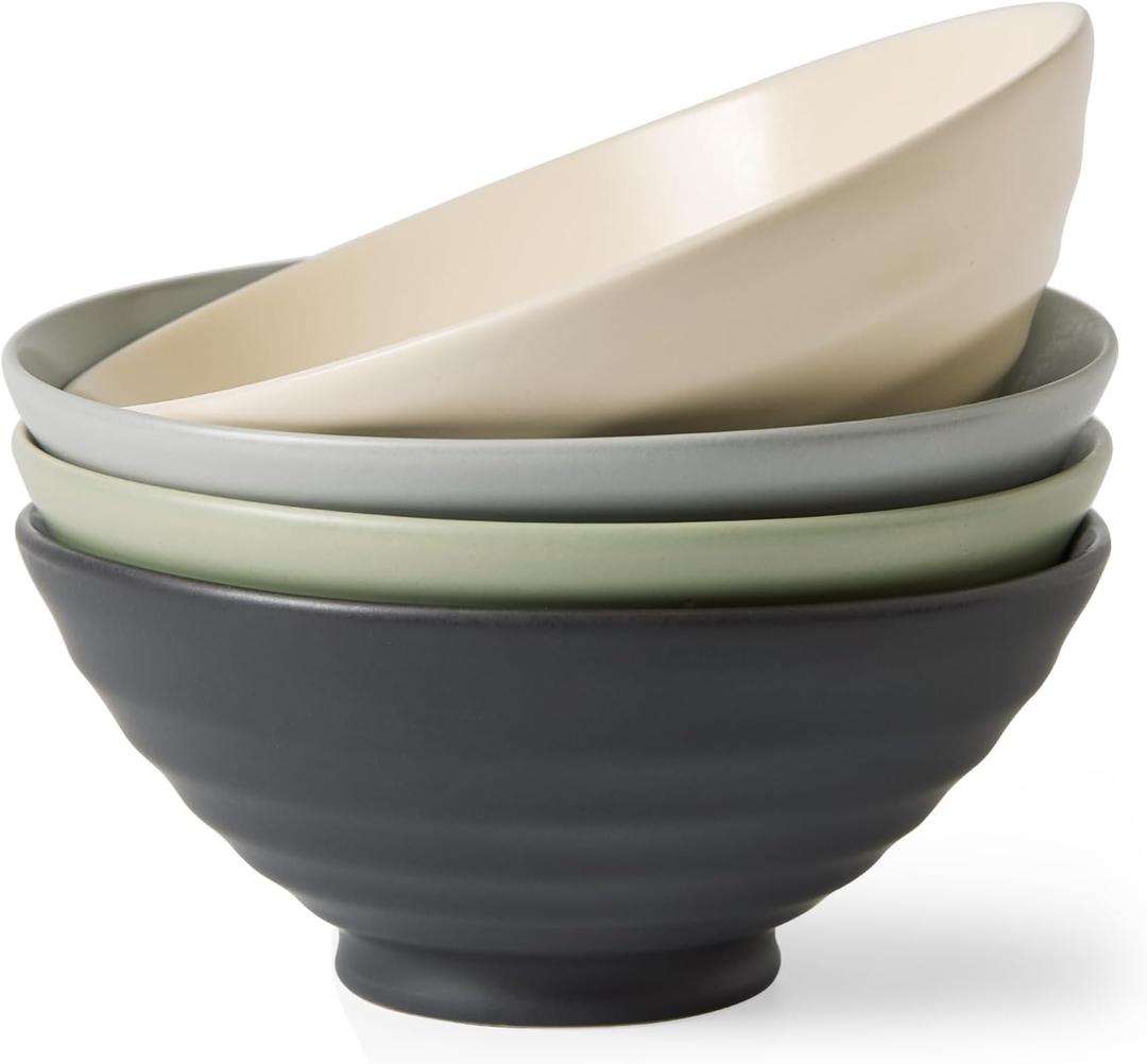 MONITO 5.9 Inch stoneware 28 OZ Cereal Bowls Set of 4Ceramic Bowls for soup bowls|Salad |Dessert|Ice cream|Pasta|Ramen, Dishwasher & Microwave Safe Kitchen Decor & Housewarming Gift (Morandi color)