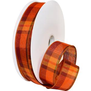 Morex Ribbon Autumn Hayride Plaid Wired Fabric Ribbon, Pumpkin, 1-1/2 in x 50-Yd