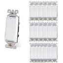 AIDA 20 Pack 3 Way Decorator Switch White, Electric Switches, Light Switch 15Amp, 120/277 Volt, 3 Way Rocker Switch, Wall Replacement, Self-Grounding, Residential Grade, UL Listed