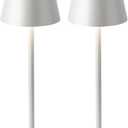 KDG 2 Pack Cordless Table Lamp, Portable LED Desk Lamp, 5000mAh Battery Operated, 3 Color Stepless Dimming Up, for Restaurant/Bedroom/Bars/Outdoor Party/Camping/Coffee Shop Night Light(White) (White-2)