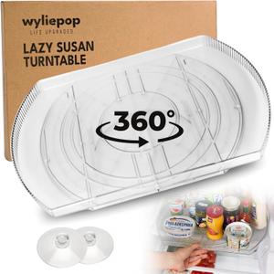 Premium Rectangle Lazy Susan for Refrigerator - 360 Rotating Tray for Fridge, Cabinet & Pantry - Fridge Turntable Organizer with Extra Sponge for Cleaning - Large, Clear Lazy Susan (16.3"x11"x1.3")