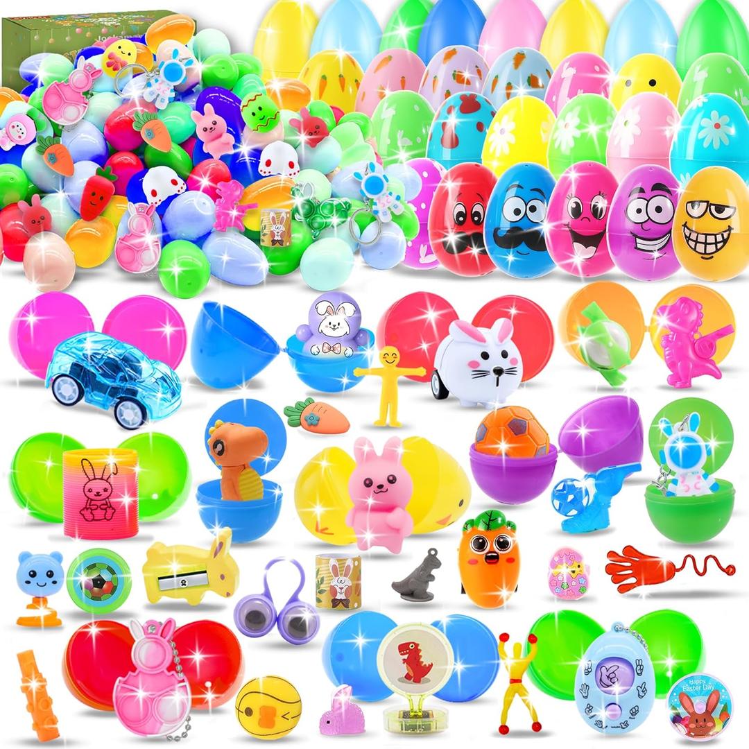 165PCS Prefilled Easter Eggs with Toys Inside, Easter Eggs Fillers Basket Stuffers Easter Hunt Games Party Favor Supplies Classroom Prize for Kids