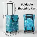 Portable Shopping Cart Foldable with Wheels,Folding Shopping Cart Tote Bag Trolley Grocery Carts for Outdoors Reusable Grocery Bags Travel Bag (Flower)