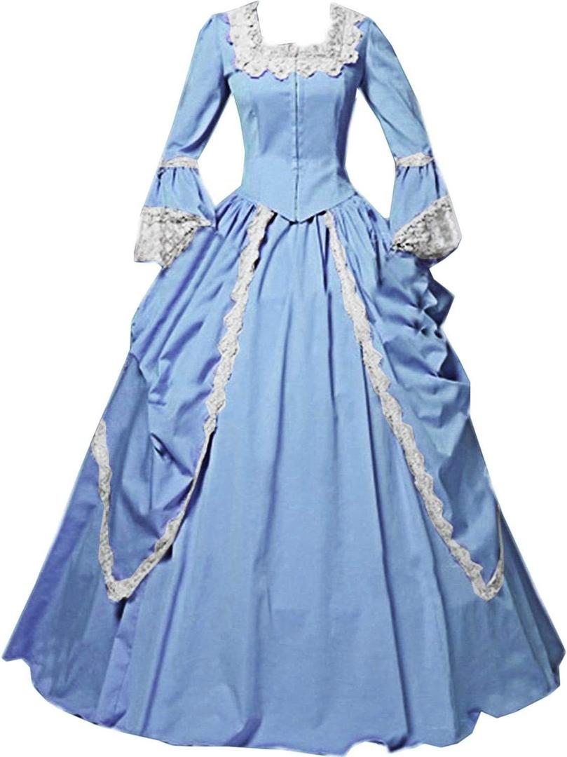 I-Youth Womens Lace Marie Antoinette Ball Gown Dress Victorian Costume Dresses (X-Small, 1sky Blue)