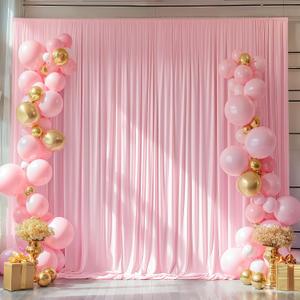 10x10ft Pink Backdrop Curtains for Wedding Parties Wrinkle Free Pink Curtains Photo Backdrop Drapes for Photography Birthday Baby Shower Soft Fabric Party Backgournd for Photoshoot 5x10ft, 2 Panels
