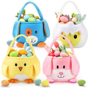 Set of 4pcs, Dia 11.02" * H 11.8", Chick&Bunny&Sheep Easter Basket Cute Easter Hunting Basket for Easter Gifts Decorations