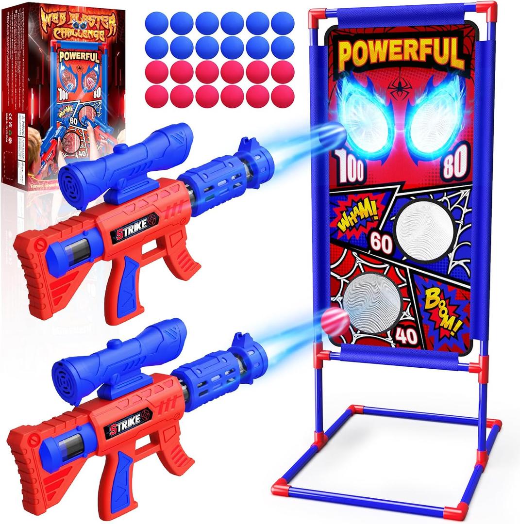 Shooting Toy Set with Hero-Style Target & 2 Cool Air Pump Launcher,Indoor Outdoor Kids Toy,Action Shooting Games,Boys Toys Age 3-12, Holiday Presents for Boy (Red)