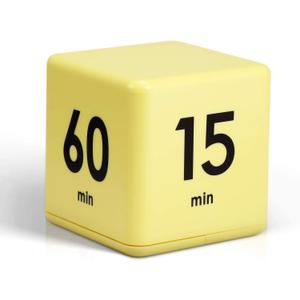 Weewooday Cube Timer Block for ADHD Productivity Workout Gravity Sensor Flip Kitchen Desk Timer for Learning Time Countdown Management Settings 15 20 30 60 Minutes, 2.6 Inch(Yellow)