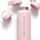 Gymreapers Insulated Water Bottle - Stainless Steel 32 Oz, 3 lids (Straw, Chug, Canteen), Double Walled Vacuum Insulation, Thermo Mug Cold Hot - Durable Powder Coated Finish