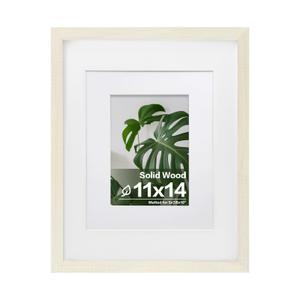 Egofine 11x14 Picture Frame Made of Solid Wood with Plexiglass, Display Pictures 5x7/8x10 with Mat or 11x14 Without Mat for Tabletop and Wall Mounting, Beige