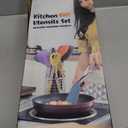 HOTEC 446F Heat Resistant Silicone Kitchen Utensils, Cooking Utensil Set, Spatula Set, BPA Free, Kitchen Gadgets, With Stainless Steel Utensils Holder, Dishwasher Safe 14pcs Khaki