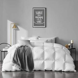 APSMILE Heavyweight Feather Down Comforter Full/Queen Size - Cotton Quilted Thicker Winter Warmest Duvet Insert for Colder Weather/Sleepers (90x90, Ivory White)