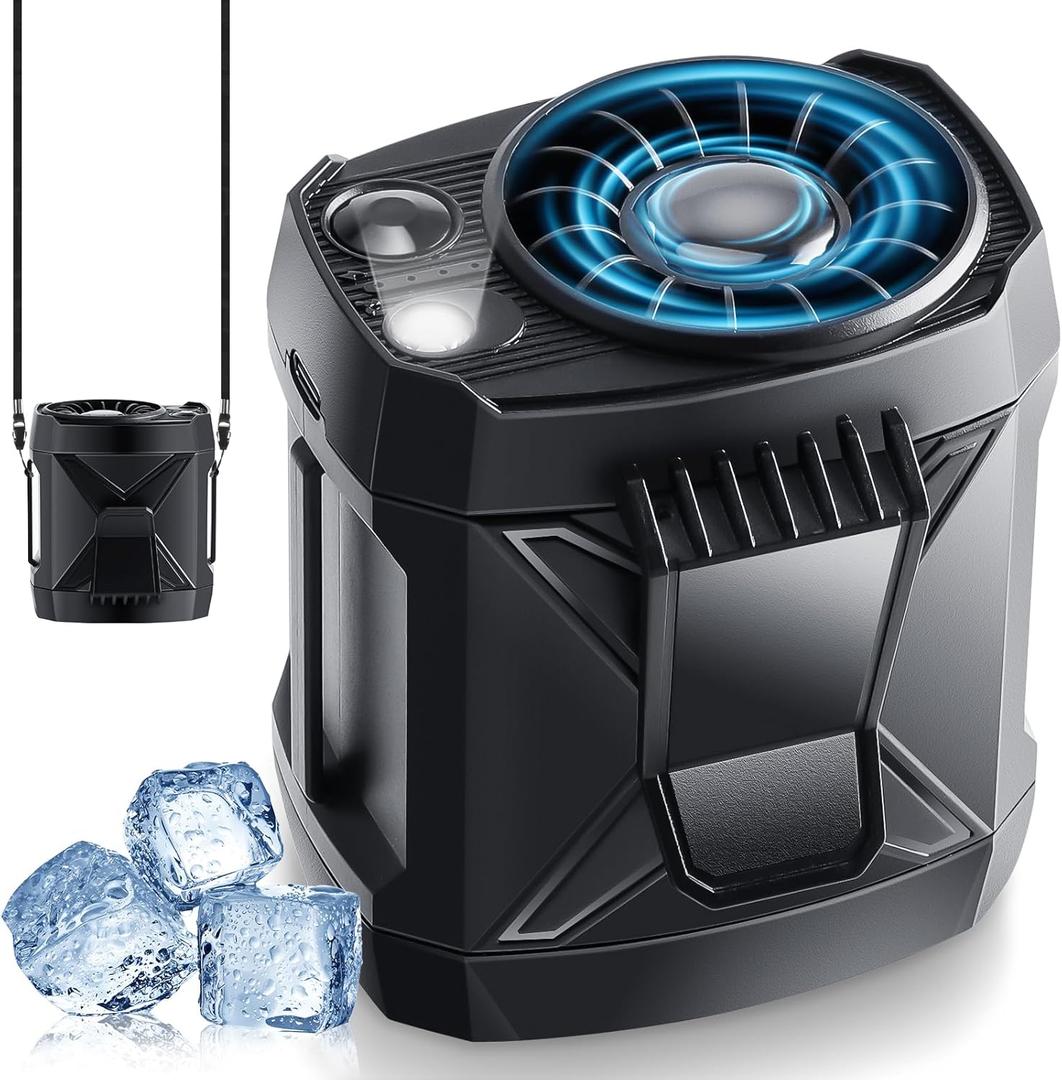 Portable Fan Rechargeable, Personal Waist Neck Wearable Cooling Fan with Light up to 16Hours Working Time, 4 Speeds 9200RPM Strong Airflow for Outdoor, Jobsite, Camping, Travel (Black)