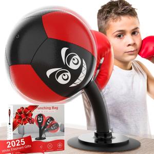 Desktop Punching Bag with Suction Cup - Punch Away Stress, Heavy Duty Office Desk Stress Ball for Adults & Kids, Fun Boxing Toy for Coworkers, Friends (Red)