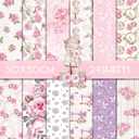 24Sheets Pink Rose Scrapbook Paper Pad, Romantic Flower Double Sided Craft Decorative Paper, DIY Card Making Album Magazine Decoration for Wedding Birthday Baby Shower Party Supplies
