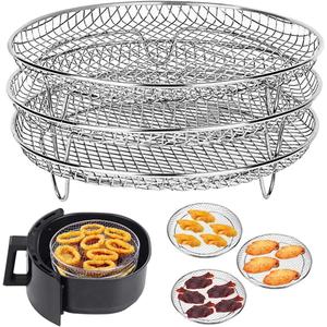 8 inch Round Air Fryer Racks 3 Layers Stackable Dehydrator Rack, 304 Stainless Steel Bacon Air Fryer Accessories for Oven, Double Drawer Basket Grill Rack, Foodi Grill (A)