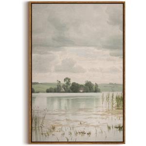 InSimSea Framed Canvas Prints Art Vintage Decor, Countryside Lakeside Landscape Paintings, Large Prints, Vintage Retro Hanging Wall Decorations for Bathroom Bedroom Living Room, 20"x30"