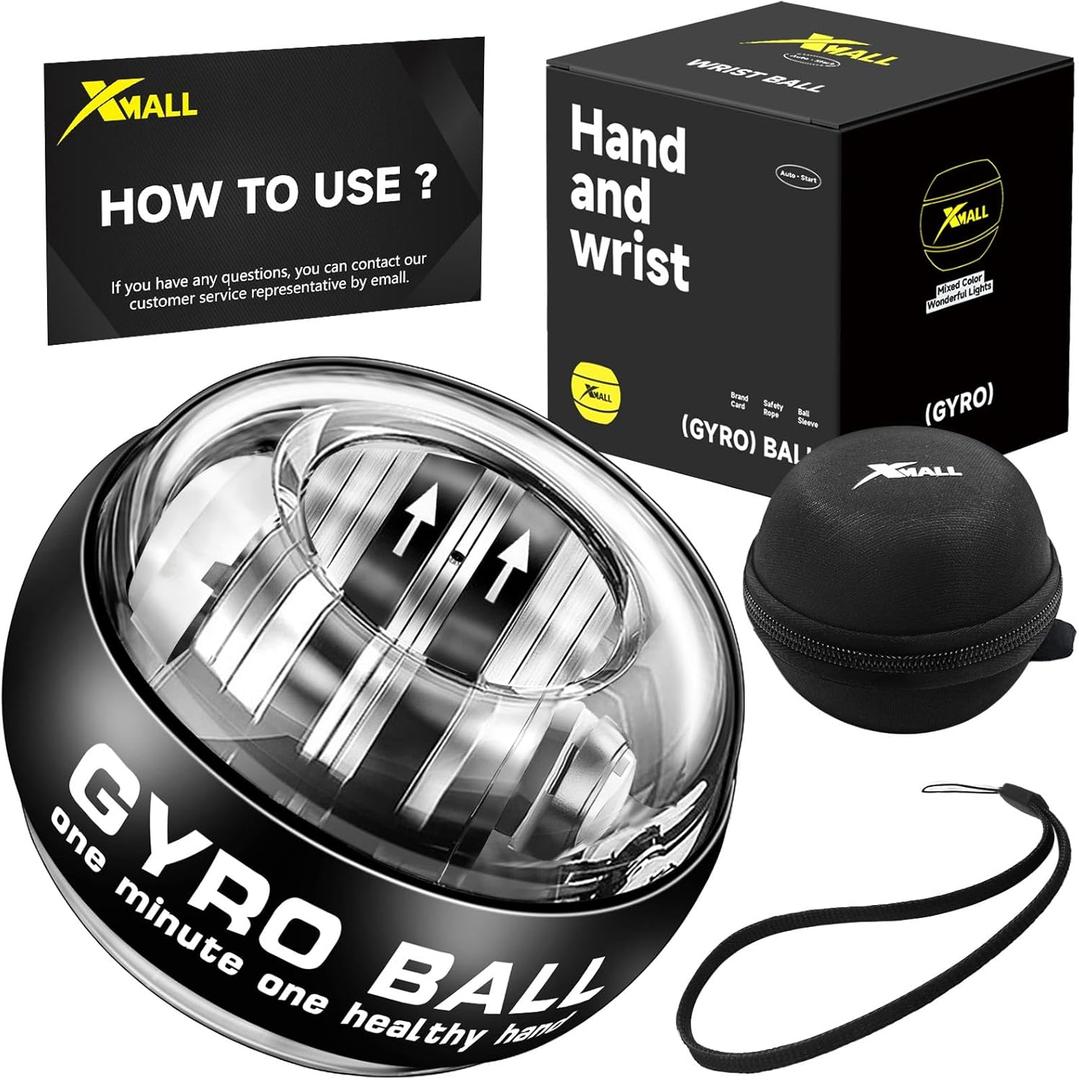 XMALL Wrist Power Gyro Ball, Hand Forearm Strengthener, Wrist Trainer, Auto-Start Colorful Lighting (Black Without Light)