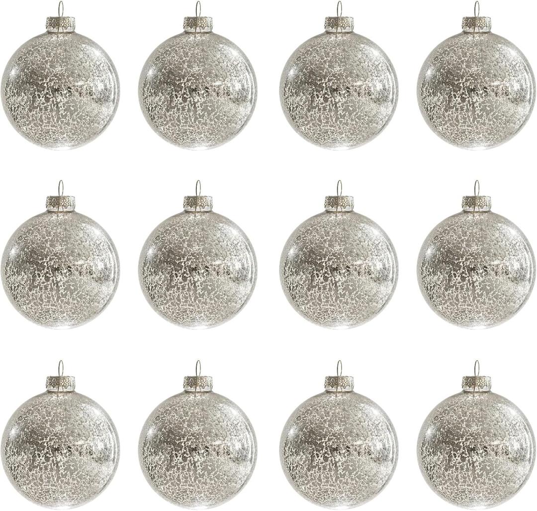 Christmas Ball Ornaments Set of 12pcs-3.15 Silver Mercury Glass Xmas Hanging Ball Decorations for Christmas Tree, Elegant Shiny Xmas Ornaments for New Year Thanksgiving Birthdays Holiday Party