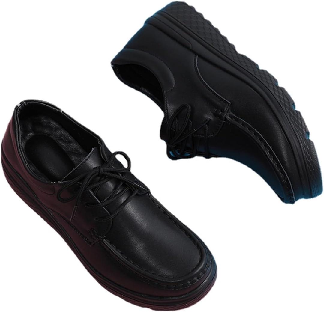 Purubylley Women's Slip Resistant Lightweight Nursing Shoes Comfortable Lace Up Work ShoesNursing Work Healthcare Slip Resistant Breathable Restaurant Food Service Leather Loafers (9, Black)