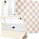 MrARTIST for iPad A16/10th Generation Case - Tablet Case Cute for Women Girls Girly Kawaii Aesthetic Preppy Kawaii Chic Cool Design for Apple Tablet Cover with Pencil Holder, Khaki Checkered