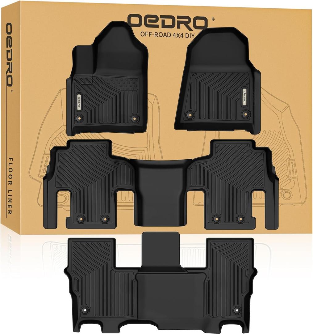 OEDRO Floor Mat Fit for Jeep Wagoneer 2022 2023 2024 2025(8 Passenger Model), TPE Custom Fit All Weather Wagoneer Floor Liners Includes 3 Rows, Black