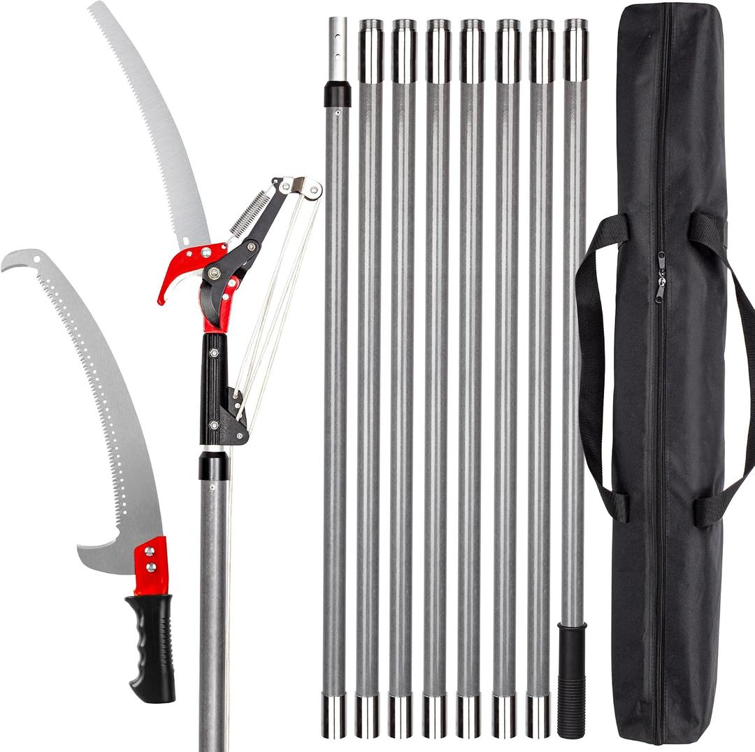 Walensee Pole Saws for Tree Trimming, Extendable Tree Pruner,Manual Branch Timmer with Blade and Scissors High Branches Pruning Fiberglass Pole Pruner and Cutter Garden Tool with Storage Bag 7.2-27FT