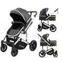 Infant Newborn Baby Bassinet Stroller - 2 in 1 High Landscape Convertible Stroller with Reversible Seat | Foldable Aluminum Alloy Pram Anti-Shock Toddler Pushchair Strollers for 0-36 Months Babies