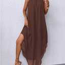 Verdusa Women's Wedding Guest Dress Halter Flowy Chiffon Asymmetrical Long Summer Prom Dress (Brown, M)