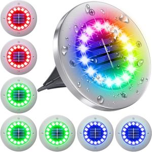 NFESOLAR Solar Lights Outdoor with 16 LEDs, 8 Pack Bright Multi-Color Solar Ground Lights Outdoor Waterproof for Pathway Garden Yard Lawn Walkway Halloween Christmas Decorations