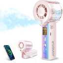 Portable Handheld Fan with Cooling Mist, 30000 RPM High Speed Turbo Personal Fan with Adjustable Speeds, 3000mAh Rechargeable Mini Misting Fan with LED Display for Travel Outdoor Makeup, Pink