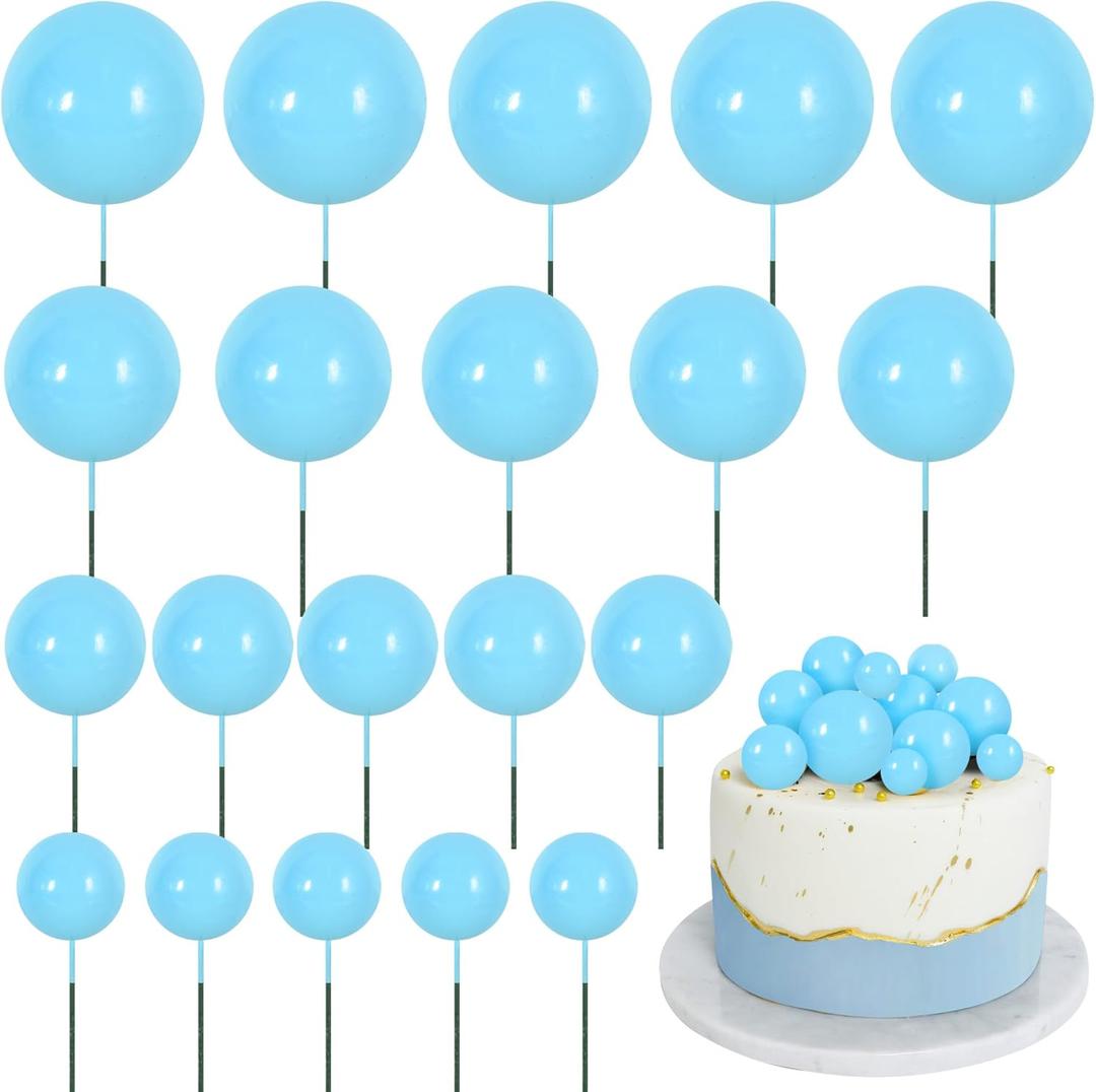 BEISHIDA 20 PCS Baby Blue Mini Ball Cake Toppers Foam Cake Balls Decoration Supplies for Happy Birthday Anniversary Wedding Baby Shower Cake Decorations