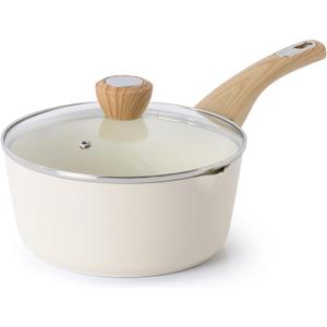 SENSARTE Nonstick Sauce Pan with Lid, 3QT Sauce Pot, Stay-cool Handle, Multipurpose Handy Little Saucepan, Induction Capable, PFOA Free, White