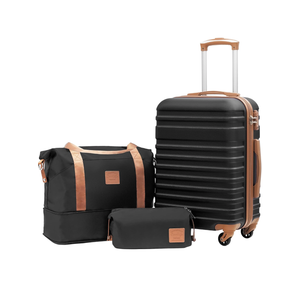 Coolife Suitcase Set 3 Piece Luggage Set Carry On Hardside Luggage with TSA Lock Spinner Wheels (Black, 3 piece set (DB/TB/20))