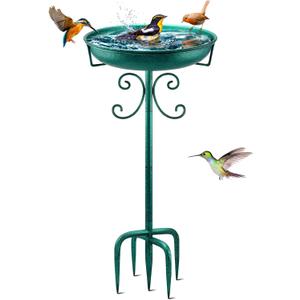 Daoeny 35In Metal Bird Bath for Outside, Vintage Freestanding Birdbaths & Birdfeeder, Bird Baths Feeder Bowl for Outdoors Garden Patio Yard Lawn Decor, Upgraded 5-Pronged Base (Green)