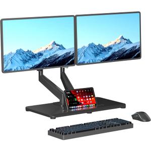 Pholiten Adjustable Dual Monitor Arms with Gas Spring for 17-32 inch Screens,Pneumatic Dual VESA Monitor Mount with Base,Freestanding Full Motion Dual Monitor Desk Stand Holds up to 22 lbs Each.