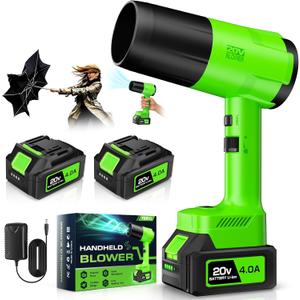 Leaf Blower Cordless, Handheld Leaf Blower with 2 X 4.0Ah Battery and Charger, Snow Blower with 6 Speed Modes, Lightweight Blowers for Lawn Care, Patio, Yard, Blowing Snow, Leaves, Dust-Green