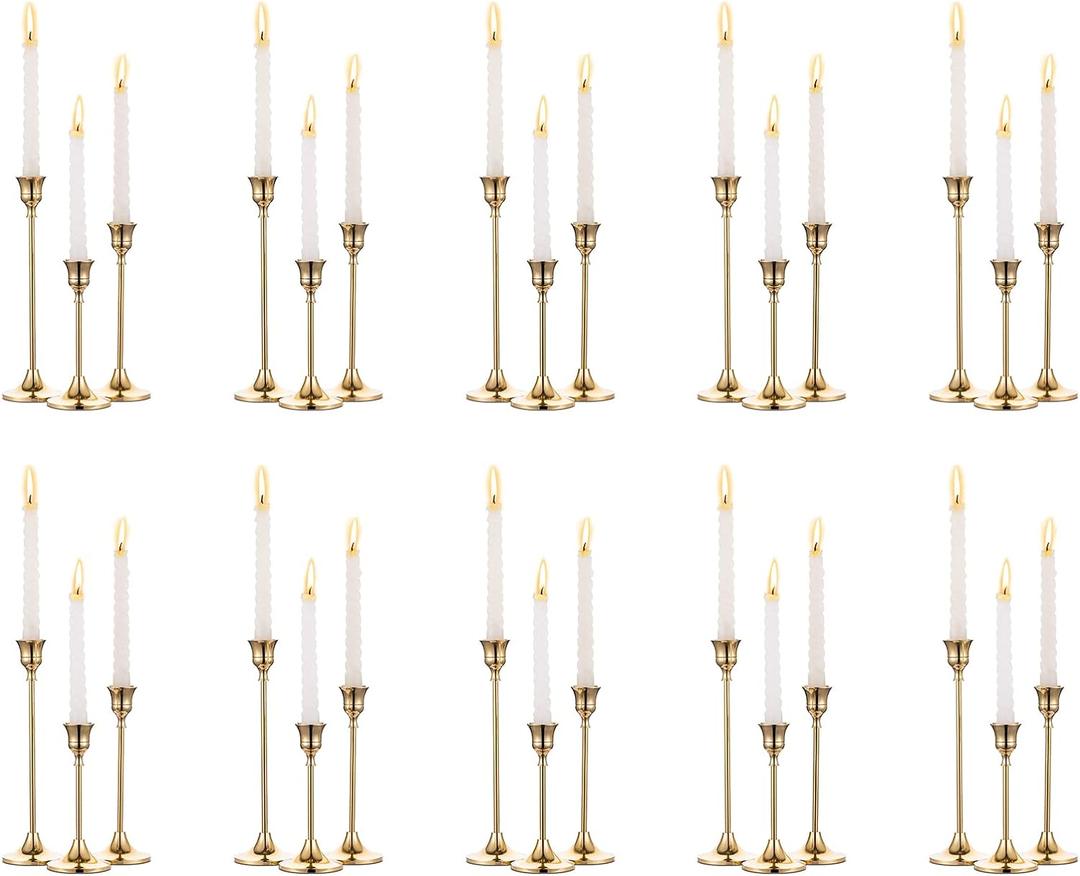 Nuptio Candlestick Candle Holders 30 Pcs Candle Stick Holder Gold Taper Candle Holder Candle Stand for Wedding Party Thanksgiving Halloween Birthday Mantel Baby Shower Table Centerpieces Decor