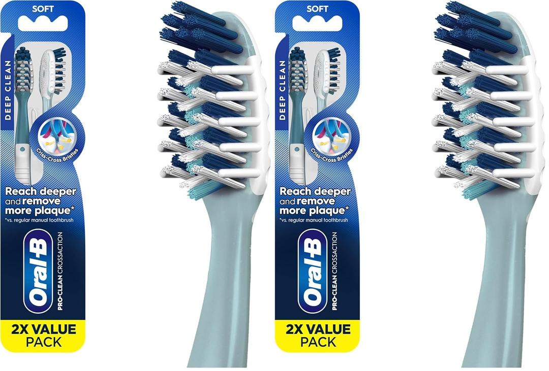 Oral-B CrossAction All in One Toothbrushes, Soft, 2 Count (Pack of 2)