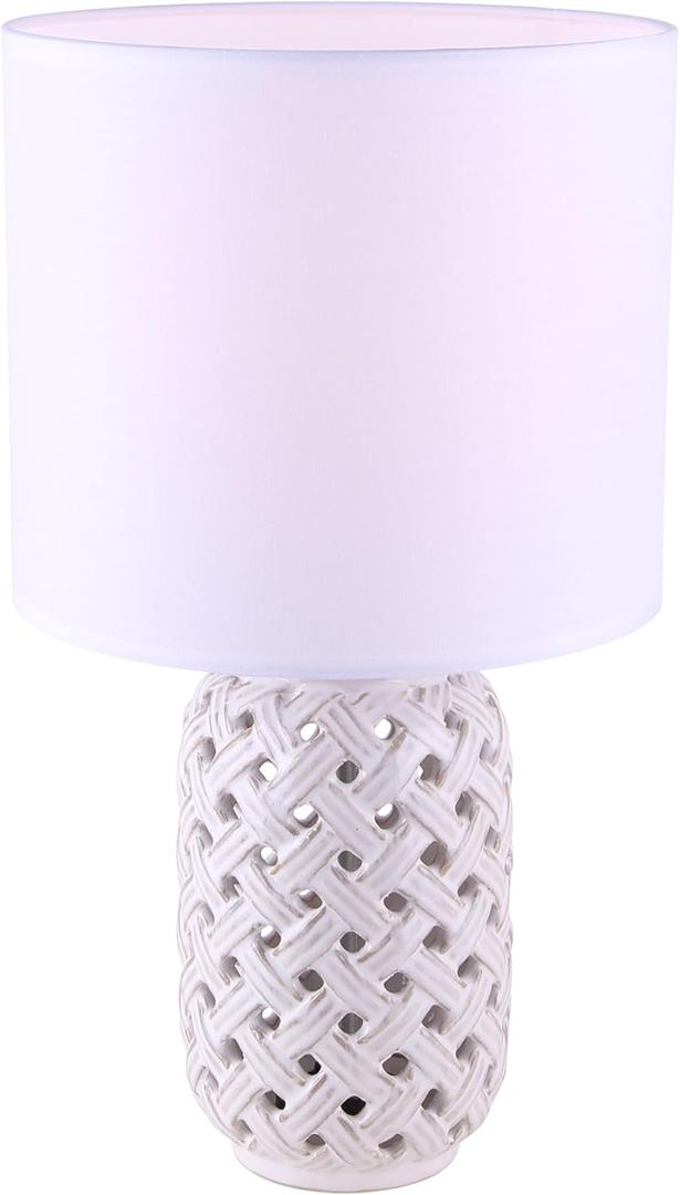 Jessica Table Lamp - 1-Light, 60W Type A, 8.5" Wide x 16.25" High, Gold and White Finish, White Fabric Shade, ON/Off Switch, Elegant for Living Rooms, Bedrooms