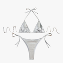 Women's 2 Piece Bikini Set Tie Up Bathing Suit Sexy Swimsuit Halter Brazilian String Metallic Adjustable Swimwear, M