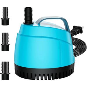 700GPH Ultra Quiet Bottom Suction Submersible Water Pump (2600L/H, 40W) with 3 Nozzles,8ft High Head,Suitable for Aquariums,Fish Tanks, Pond Fountains, Hydroponic Green,Indoor Fountains (Turquoise)
