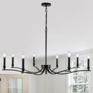 Black Chandelier, Farmhouse Chandeliers for Dining Room 8 Light Industrial Metal Chandeliers 44Inch Candle Chandelier Hanging Light Fixtures for Living Room Bedroom Entryway Foyer Kitchen