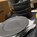 KINGSTONE Black Dinnerware Sets with flatware, 32-Piece Matte Marble Pattern Premium Porcelain, Place Setting with Dinner Plate, Salad Plate, Pasta Bowl, Microwave and Dishwasher Safe