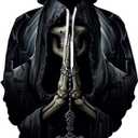 Hoodies Men Skull 3D Graphic Print Sweatshirts Pullover Tops with Pocket (Black, XL)